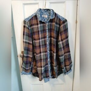 Small Womens Plaid Long Sleeve Shirt Top Ladies Teen County Boho